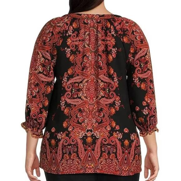 Anthropologie Fig and Flower Women's  Blouse Paisley Floral Black Red  3X Fall - Picture 2 of 9